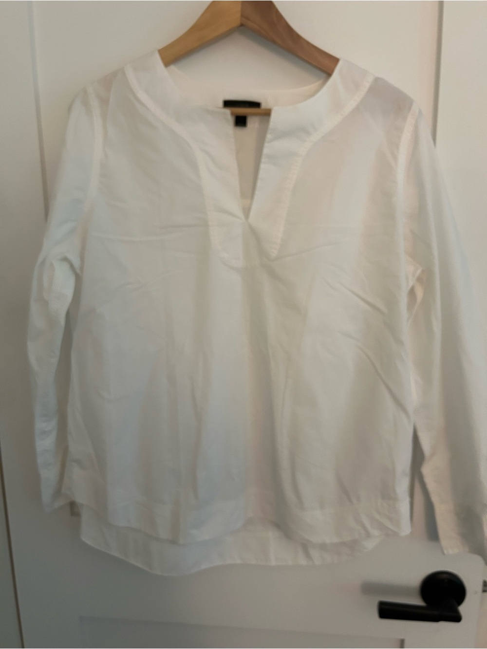 J. Crew White Split-Neck Popover Tunic Blouse